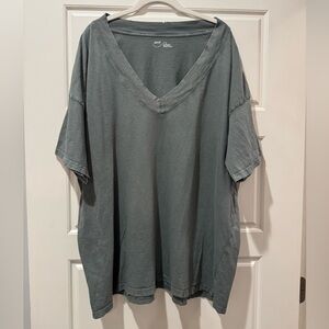 Aerie XL Green Distressed V Neck Cotton Shirt